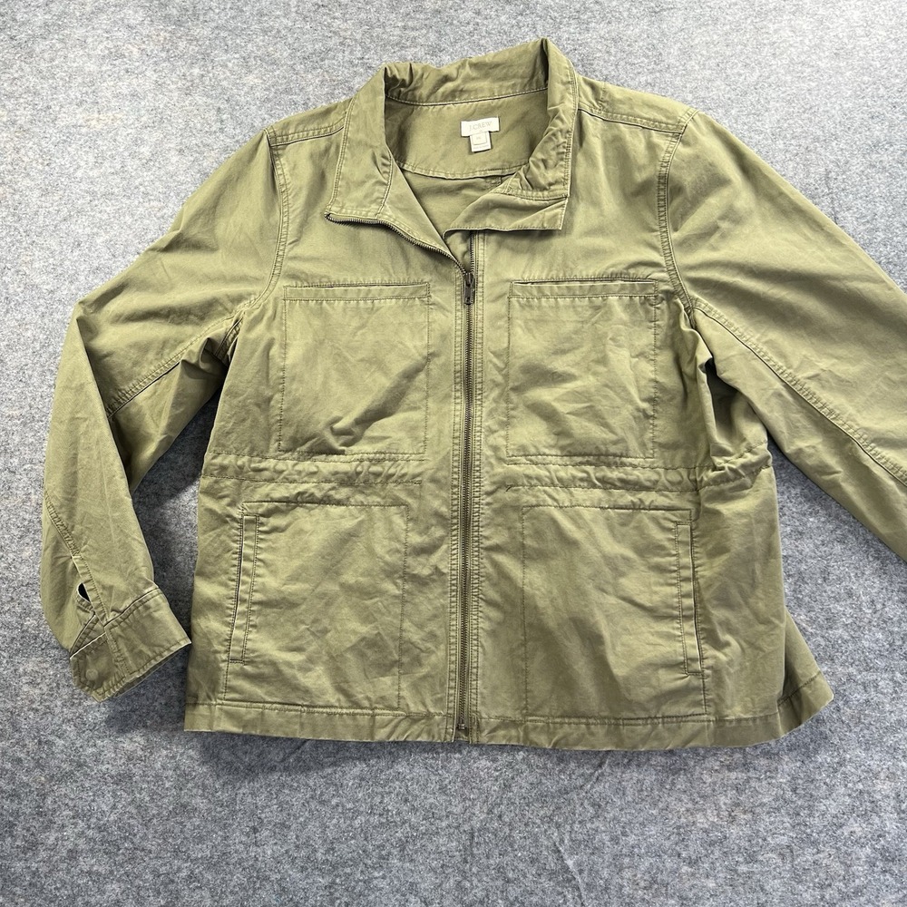 J. Crew‎ G1506 Women's XXL Olive Green Full Zip Jacket Standing Collar Cotton